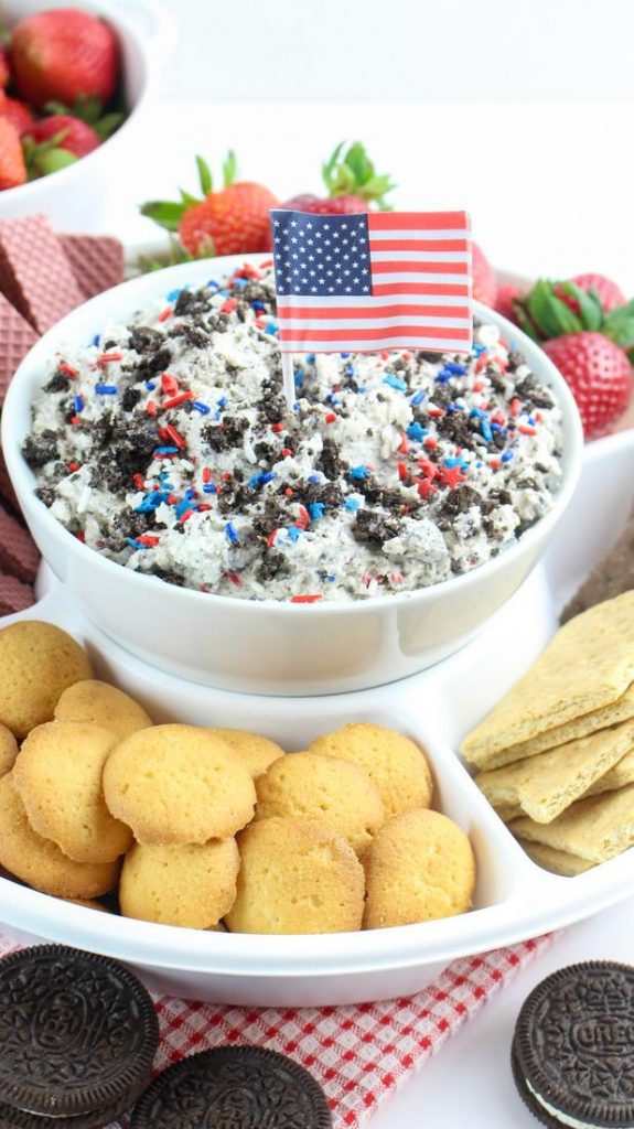 Patriotic Cookies and Cream Dip with Sprinkles